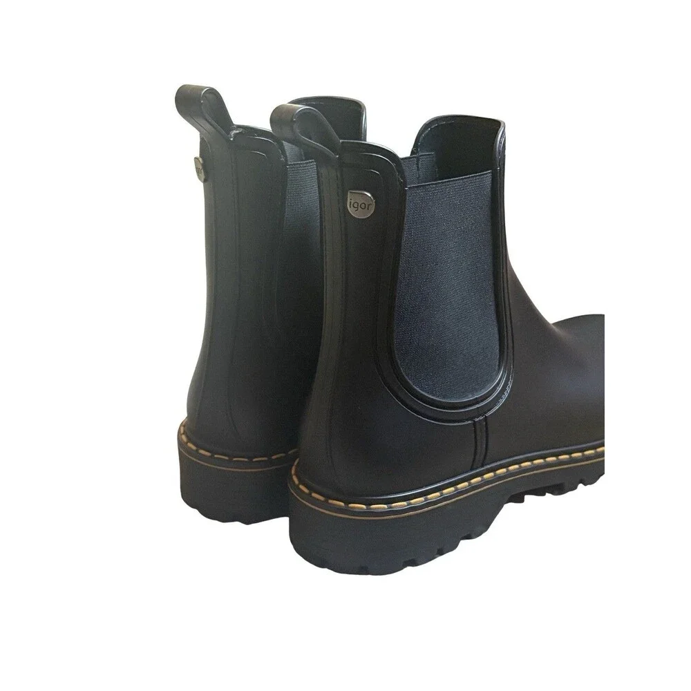 Igor Chelsea Rain Boots Women, Size 40 (US 9-9.5), Black, Made in Spain, EUC - Picture 3 of 5